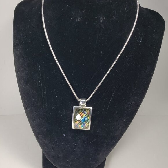 "Silver-Tone Multicolor Rectangle Pendant Necklace & Earrings  – Fashion Jewelry - Picture 11 of 11